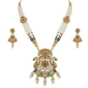 Buy Varnii Traditional Rajputi Pearl Necklace and Earring Set, Gold ...