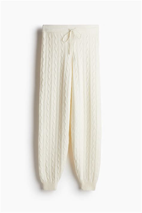 Cable-knit joggers - Cream - Ladies | H&M IN