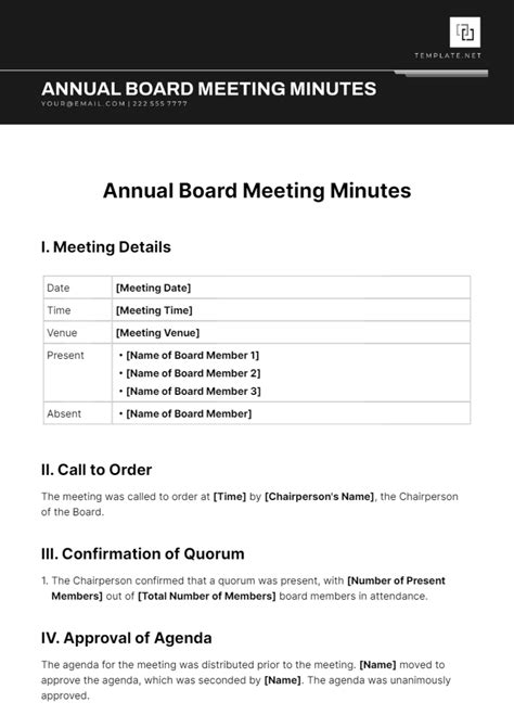 Free Annual Board Meeting Minutes Template to Edit Online