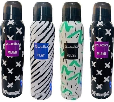 zudio MIAMI-2,PLAY-1,PULSE-1 PACK OF 4 Body Spray - For Men & Women ...