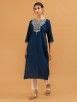 Buy Teal Blue Embroidered Cotton Kurta | #AF-304/ASF6 | The loom
