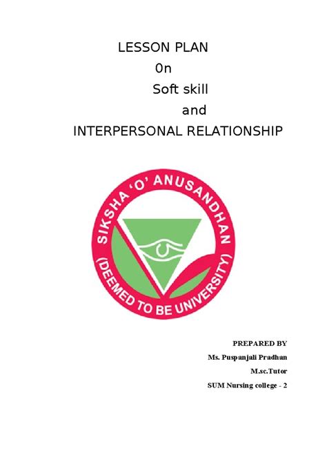 Lesson Plan on Soft Skills & Interpersonal Relationships (B.Sc. Nursing ...