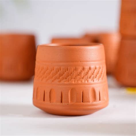 Engraved Terracotta Tumblers Set Of 12 100ml Online - Premium Tea Cup ...
