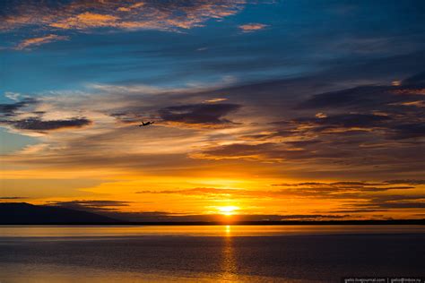 International Date Line. Flight from Kamchatka to Alaska over the ...