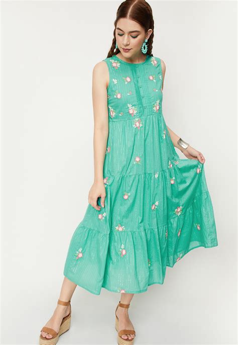 Buy Women Embroidered Tiered Maxi Dress Online at just Rs. 1799.0 ...