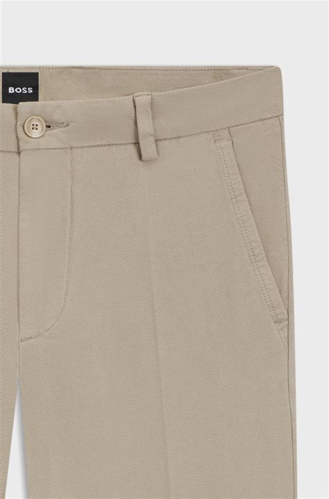 BOSS - Slim-fit trousers in structured stretch cotton - Beige