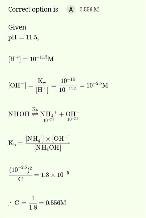 if the concentration of aqueous solution of NH3 is (M) then what is the ...