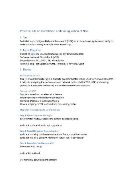 NS2 Installation & Configuration Practical - Cn Practical Guide - Studocu