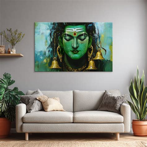 Lord Shiva Wall Art Painting | Bholenath Canvas with Golden Bells | Sp ...