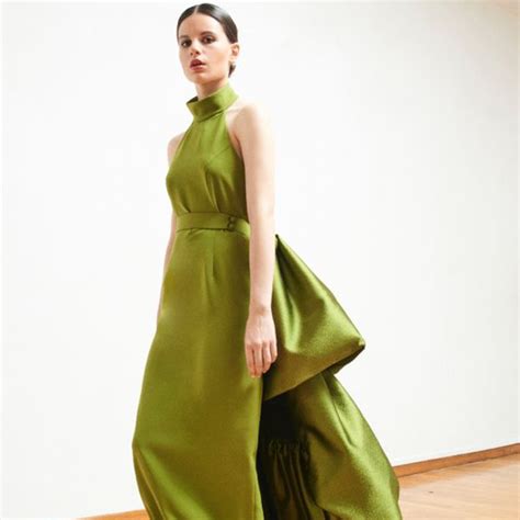 Halter Neck Gown in Olive Green | Online Women Clothing Shop
