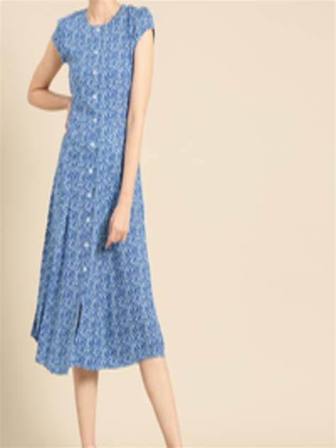 Buy United Colors Of Benetton Women Blue Printed A Line Dress - Dresses ...