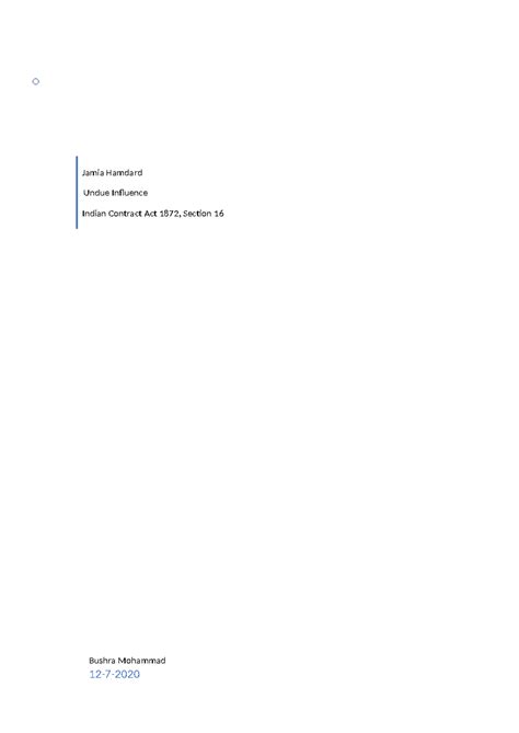 Contract project - o Jamia Hamdard Undue Influence Indian Contract Act ...