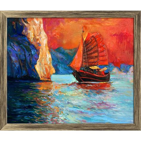 ArtzFolio Chinese Sailing Ship & Cliffs | Premium Canvas Painting for ...