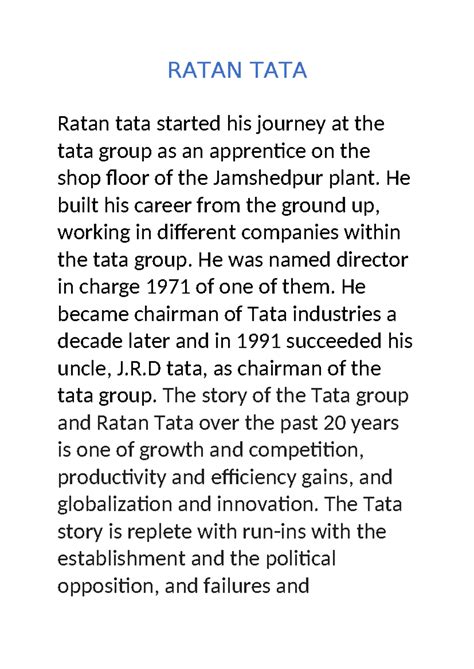 Ratan TATA'S Journey - ojihiuhi - RATAN TATA Ratan tata started his ...