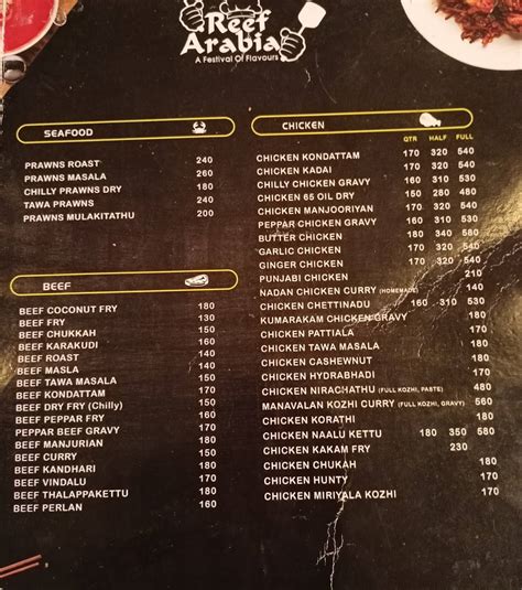 Menu at Reef Arabia Food Street, India