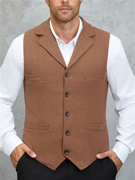 Men's Tweed Vest Waistcoat Formal Wedding Vacation Daily Fashion ...