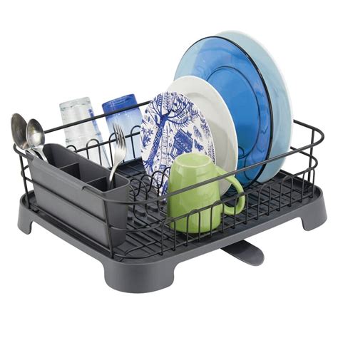 Buy mDesign Alloy Steel Sink Dish Drying Rack Holder with Plastic ...
