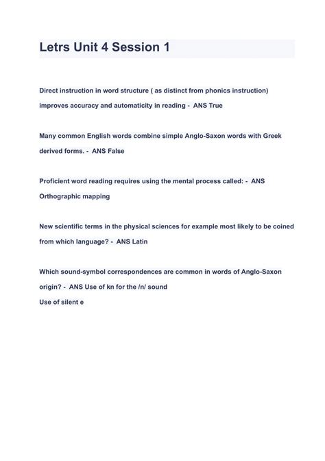 Letrs Unit 4 Session 1 Questions And Answers 2023 (A+ GRADED 100% ...