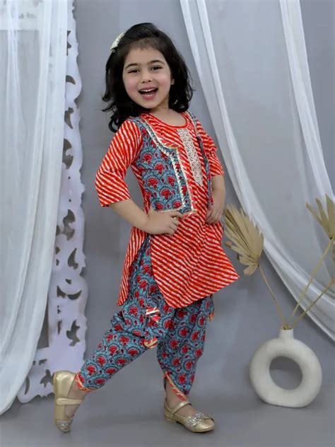 Junitos Red Pure Cotton Waist Coat Attached Kurti With Dhoti Price in ...
