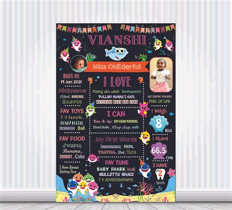 Girl Baby Shark Chalk Board / Milestone Poster | Chalk Board Poster