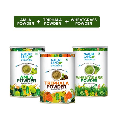 Amla Powder+Triphala powder+Wheatgrass powder 100 Gm – Natureland Organics