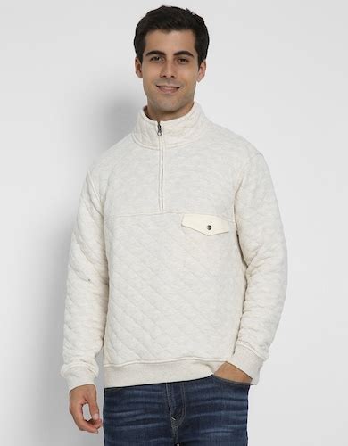 Buy American Eagle Men White Quilted Quarter-Zip Henley Sweatshirt Online