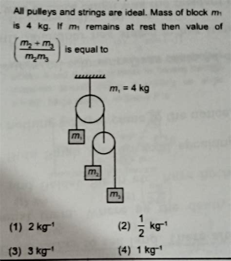 All pulleys and strings are ideal. Mass of block miis 4 kg. If m1 ...