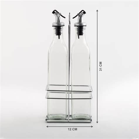 Buy Pacific Blithe Set of 2 Glass Oil Bottles with Stand - 500ml from ...