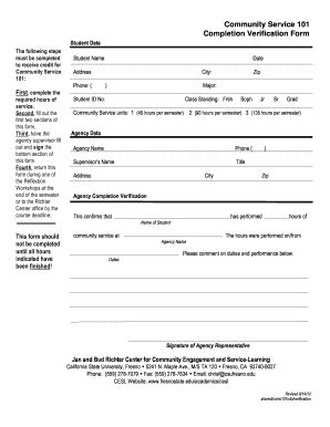 CSU Community Service 101 Completion Verification Form 2012-2026 - Fill ...
