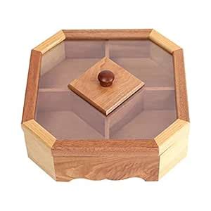 Wooden Dried Fruit Box w/Transparent Lid, Multi Compartments Snack ...