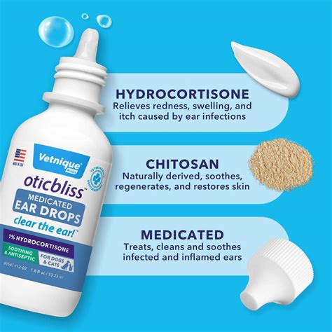 Vetnique Labs Oticbliss Medicated Ear Drops for Dogs & Cats with ...