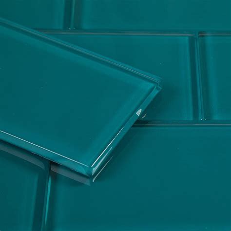 Buy Adedeo Glass Subway Tile 3 x 6 Inch Dark Teal for Kitchen ...