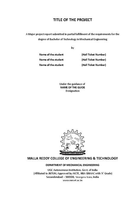 B.Tech ME Major Project Report Front Pages and Structure - Studocu