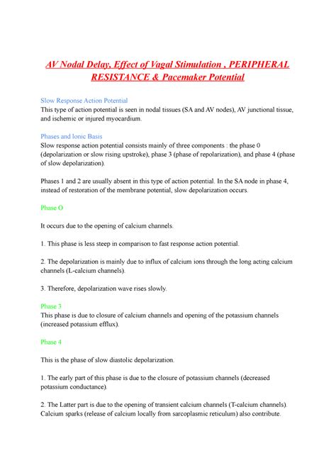 AV Nodal Delay, Effect of Vagal Stimulation , Peripheral Resistance ...