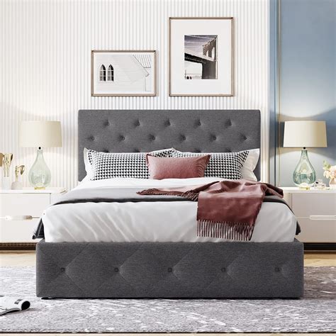 Buy Lift Up Storage Bed Full Size Linen Upholstered Platform Beds ...