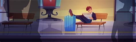Business man on railway station waiting train | Free Vector