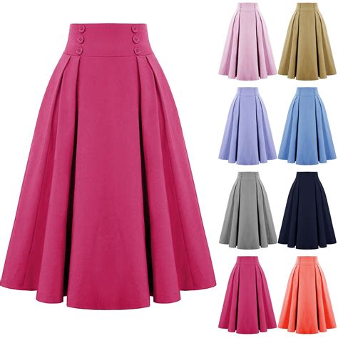 Utoimkio Women's Stretch High Waist Pleated Skirts A-Line Flared Midi ...