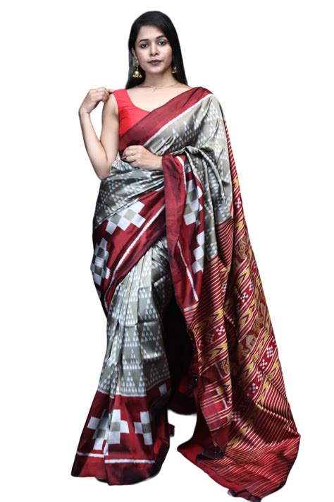 BigRayn Grey Maroon Chita Pasapali Odisha Handloom Sambalpuri Silk ...