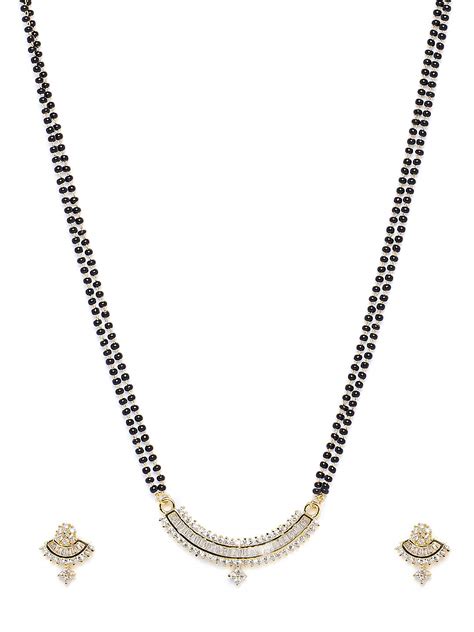 Buy PANASH White Gold-Toned CZ Stone-Studded Mangalsutra and Earrings ...