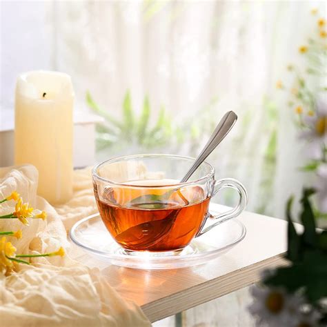 WQR Premium Glass Tea Cup and Saucer Coffee Cup Set of 6 (6 Cups and 6 ...