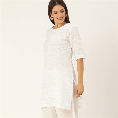 wavecolour | White Ethnic Motifs Embroidered Chikankari Kurti