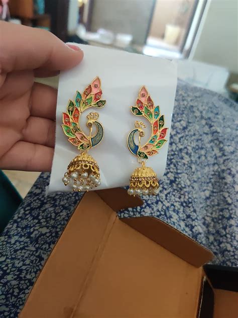 ZAVERI PEARLS Women's 22K Gold Plated Metal Peacock Design Jhumki ...