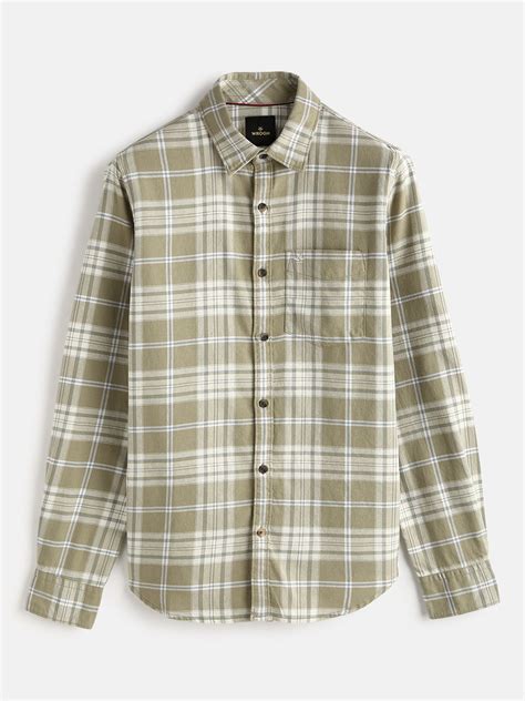 Textured Checks Cotton Shirt | Khaki – Wrogn