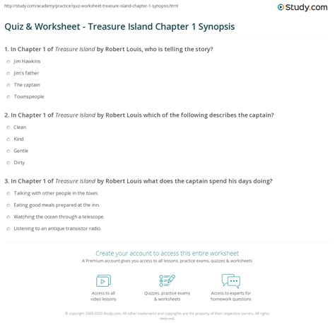 Quiz & Worksheet - Treasure Island Chapter 1 Synopsis | Study.com