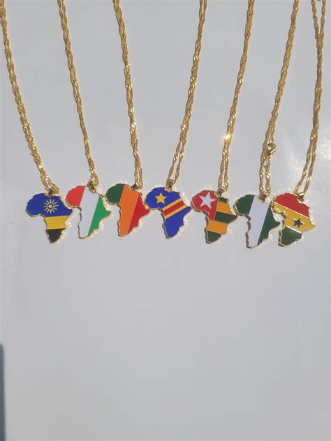 Africa Flag Necklace - 18K Gold Plated Africa Map With Countries Flag PENDANT ONLY. Nigeria ...