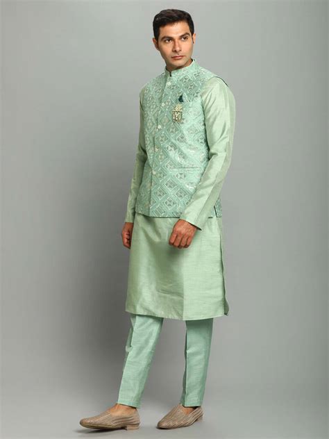 Rent Green Hexagon Kurta Pyjama - Modern Traditional Wear