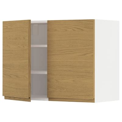 METOD wall cabinet with shelves/2 doors, white/Voxtorp oak effect ...