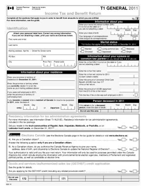 Canada T1 General 2011 Income Tax and Benefit Return - Blank Fillable ...