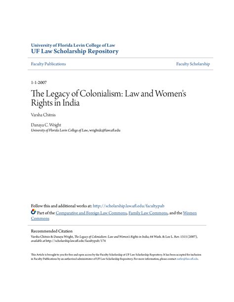 The Legacy of Colonialism Law and Womens Rights in India - University ...