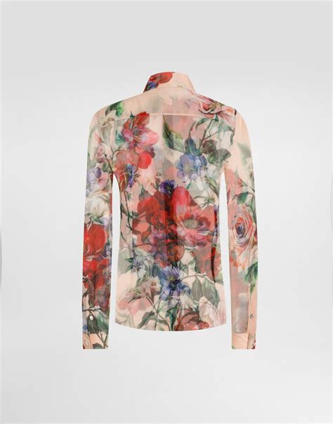 Long-sleeved floral-print chiffon shirt in Print for Women | Dolce&Gabbana®